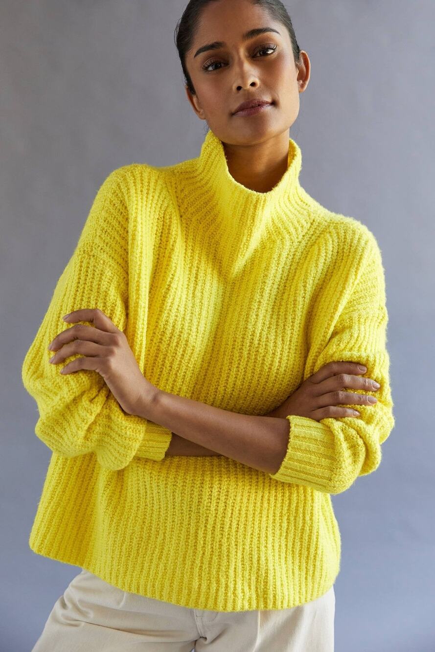Anthropologie Funnel Neck Sweater Electric Lemon - S
